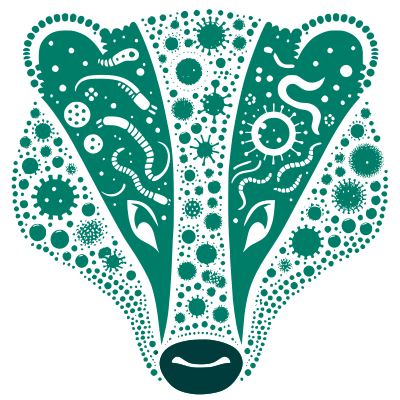 A badger head made up of viruses, bacteria and parasites